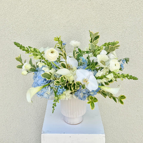Cool-Toned White & Blue Flower Arrangement — The Flower Bar, Larchmont NY